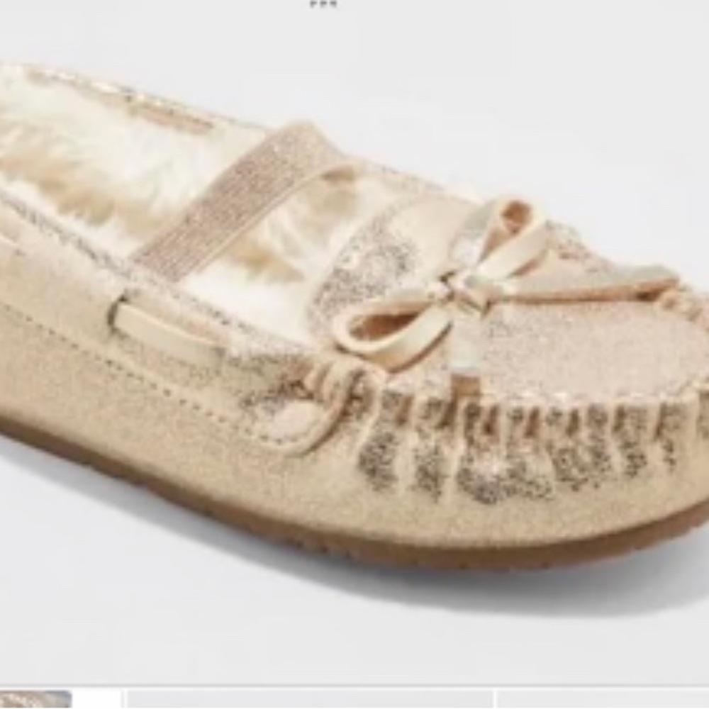 Cat & Jack Glittery Gold Kids Slippers